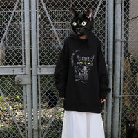 Cat Embroidery Hoodie / Black