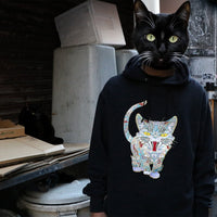Cat Embroidery Hoodie / Black