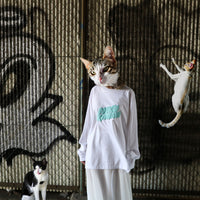 NEKOKAWAII Long Sleeve Tee White / Turquoise・Blue Grey