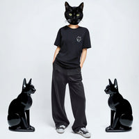 Cat Embroidery Tee Black / Multi Color・Light Grey Bicolor