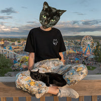 Cat Embroidery Tee Black / Multi Color・Light Grey Bicolor
