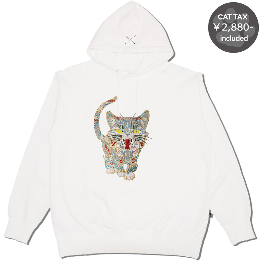 Cat Embroidery Hoodie / White