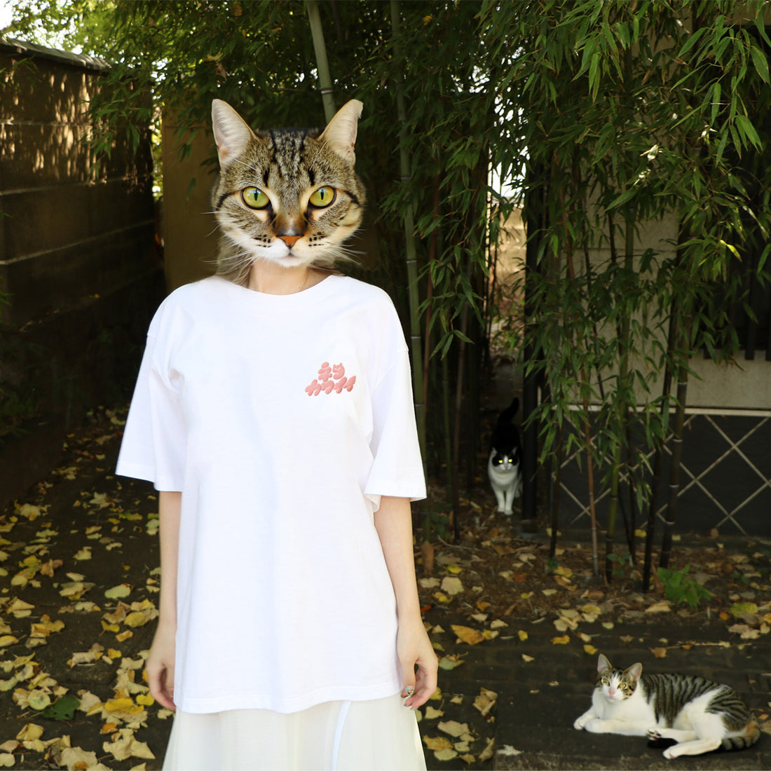 NEKOKAWAII Tee White / Pink・Green
