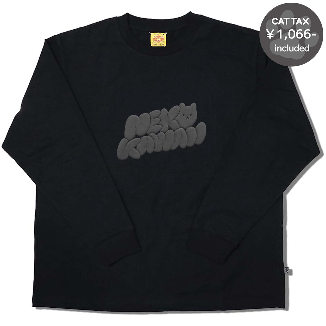 NEKOKAWAII Long Sleeve Tee Black / Dark Grey・Cream Yellow