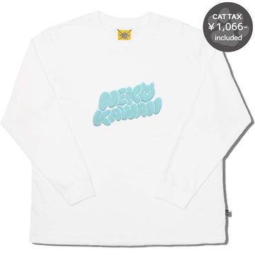 NEKOKAWAII Long Sleeve Tee White / Turquoise・Blue Grey