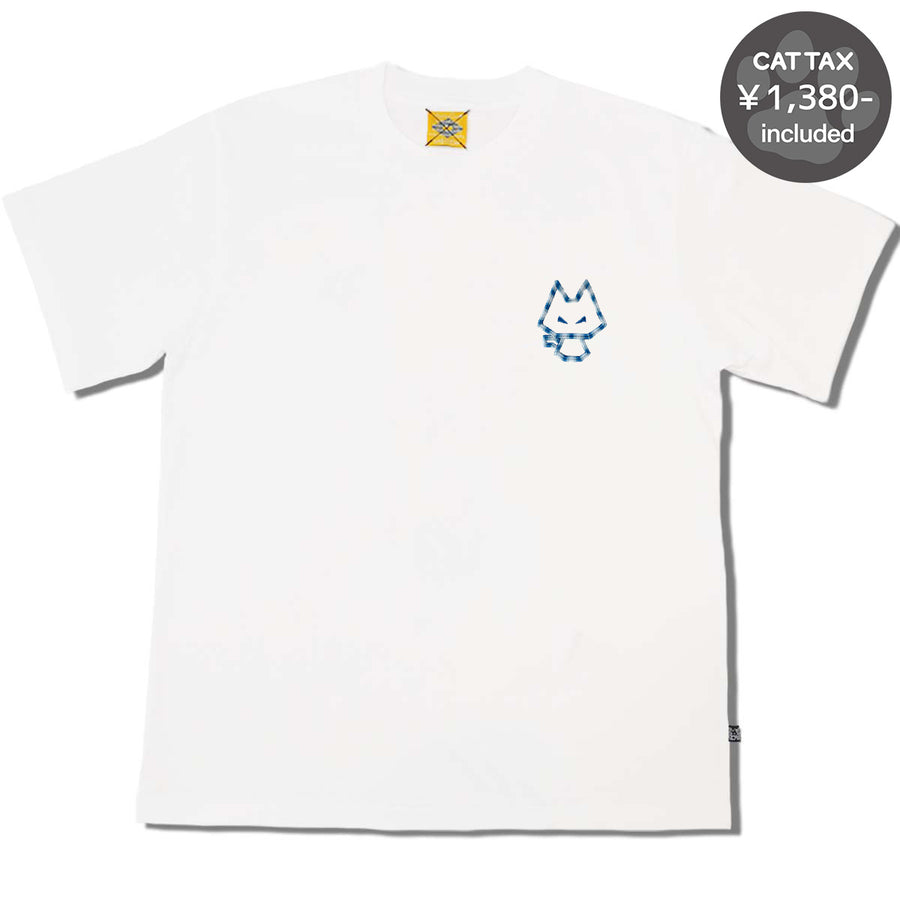 Cat Embroidery Tee White / Blue Gradation・Amber Bicolor