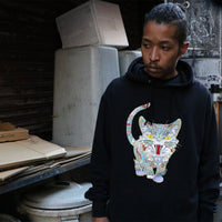 Cat Embroidery Hoodie / Black