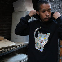 Cat Embroidery Hoodie / Black