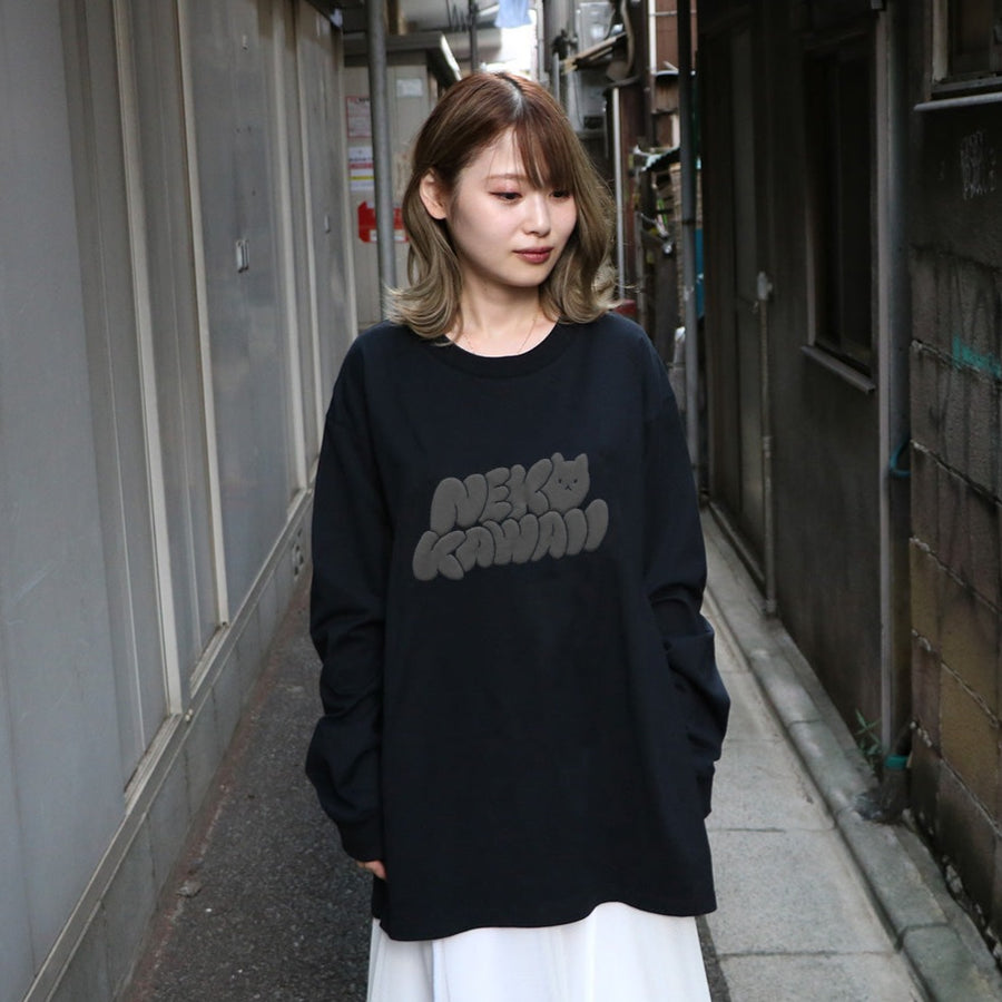 NEKOKAWAII Long Sleeve Tee Black / Dark Grey・Cream Yellow