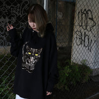 Cat Embroidery Hoodie / Black