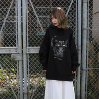 Cat Embroidery Hoodie / Black