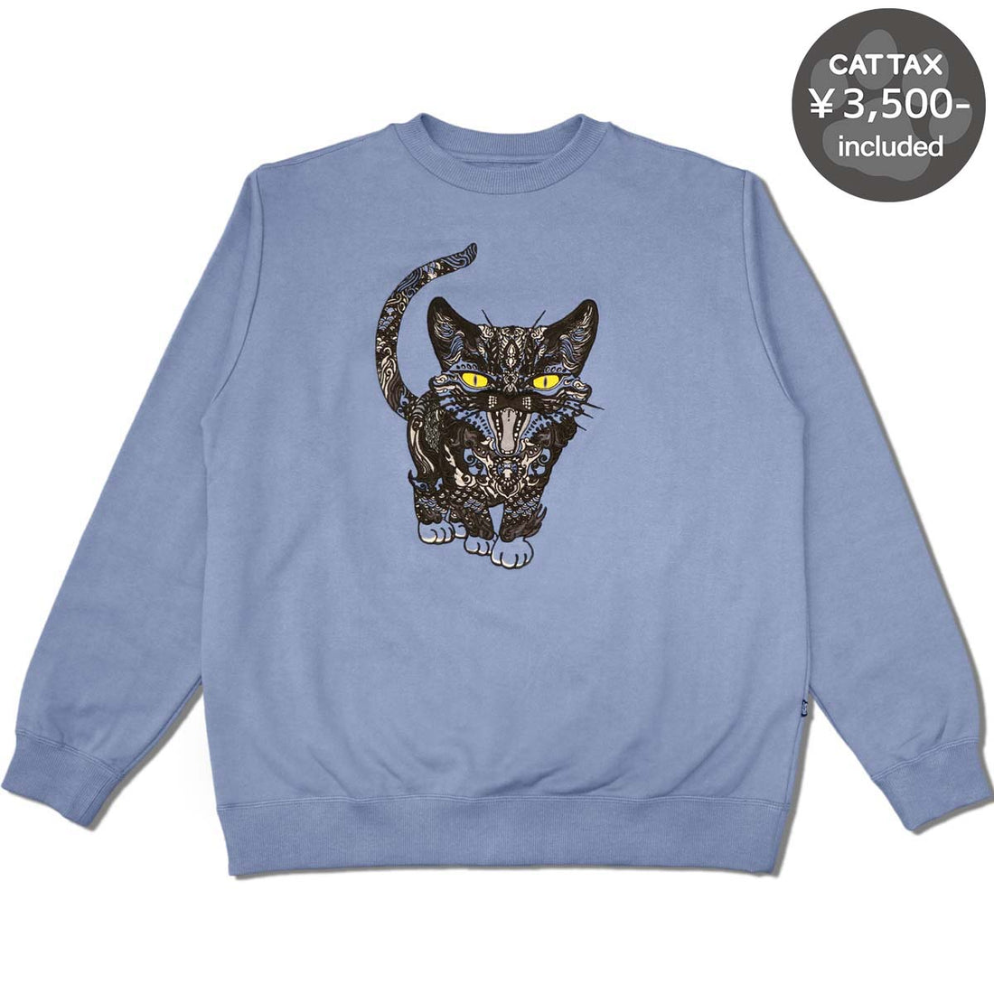 Cat Embroidery Crew Sweatshirt / Blue