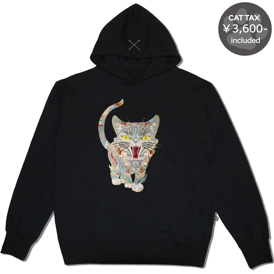 Cat Embroidery Hoodie / Black