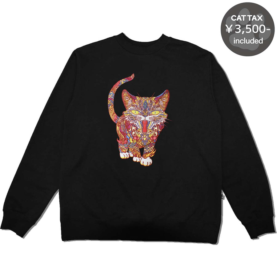 Cat Embroidery Crew Sweatshirt / Black