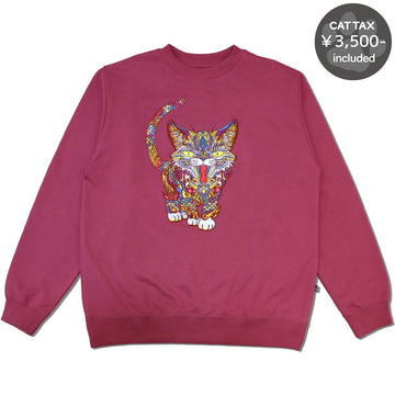 Cat Embroidery Crew Sweatshirt / Pink